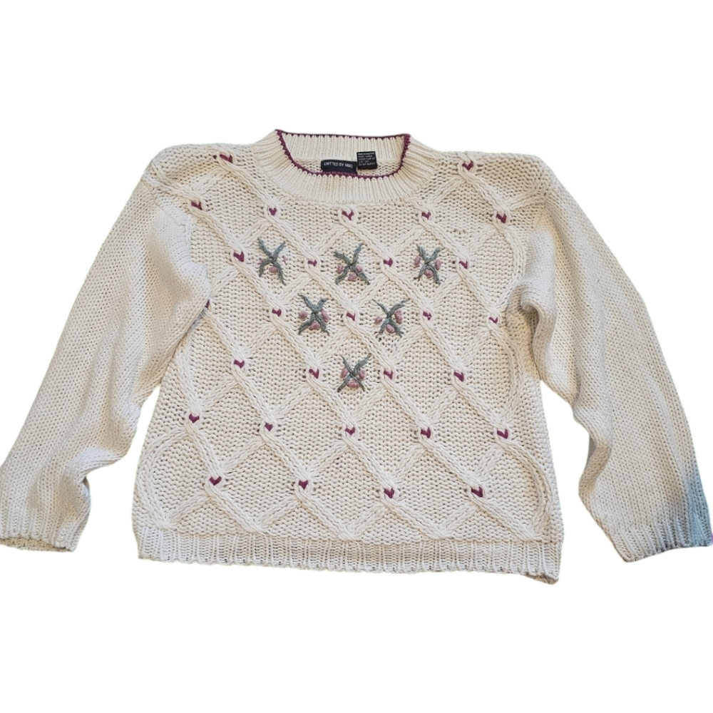 Vintage 1980s Hunter's Run Hand Knit Sweater Size Small